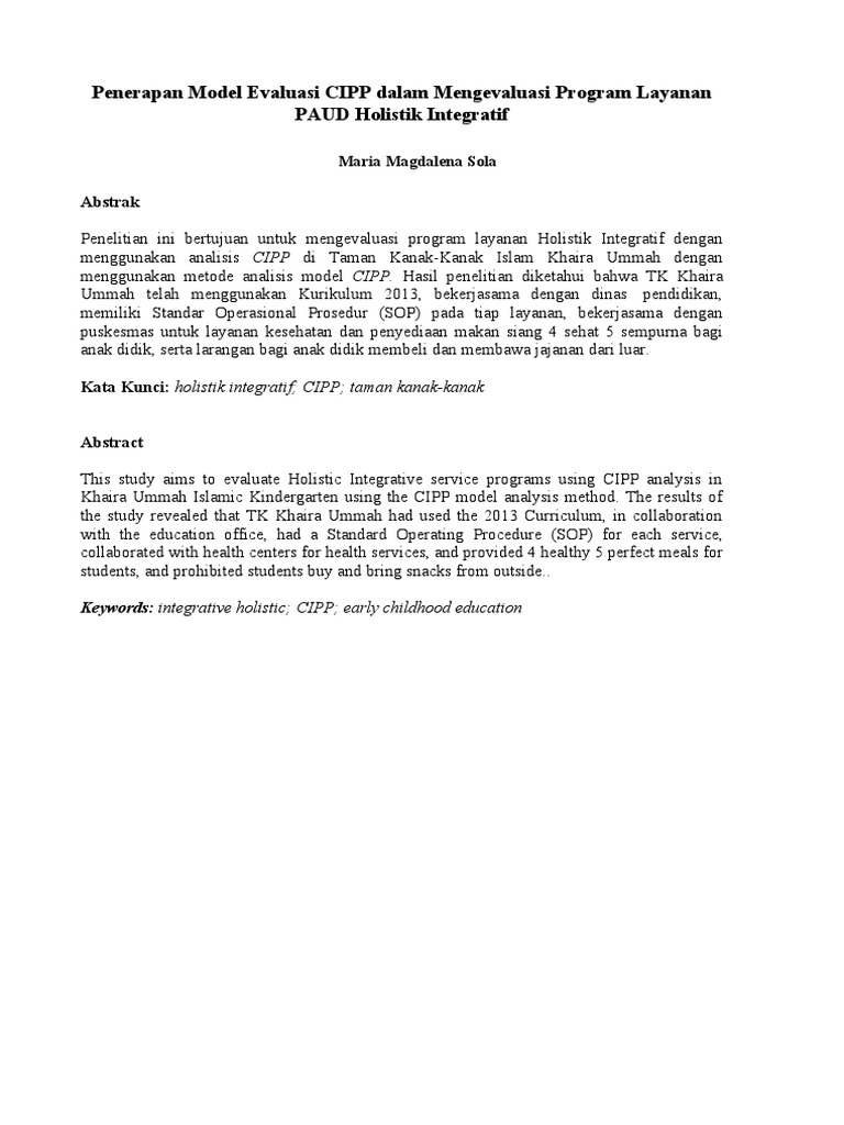 Penerapan Model Evaluasi CIPP Dalam Mengevaluasi Program Layanan PAUD ...
