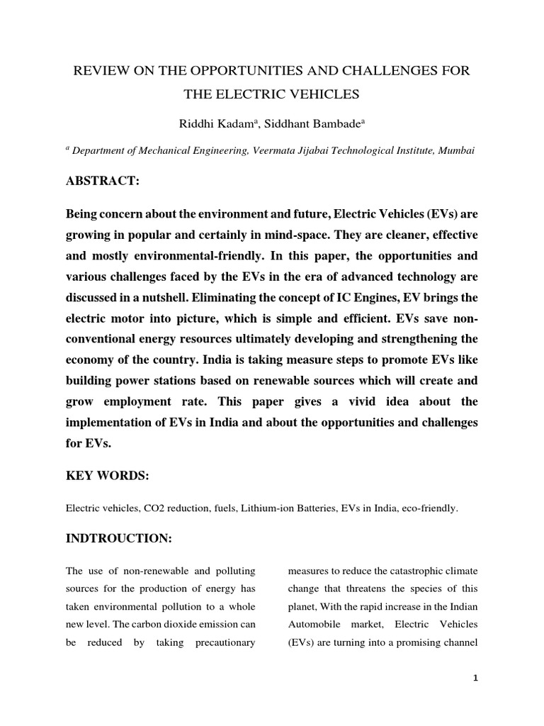 EV Opportunities and Challenges in India | PDF | Electric Vehicle ...