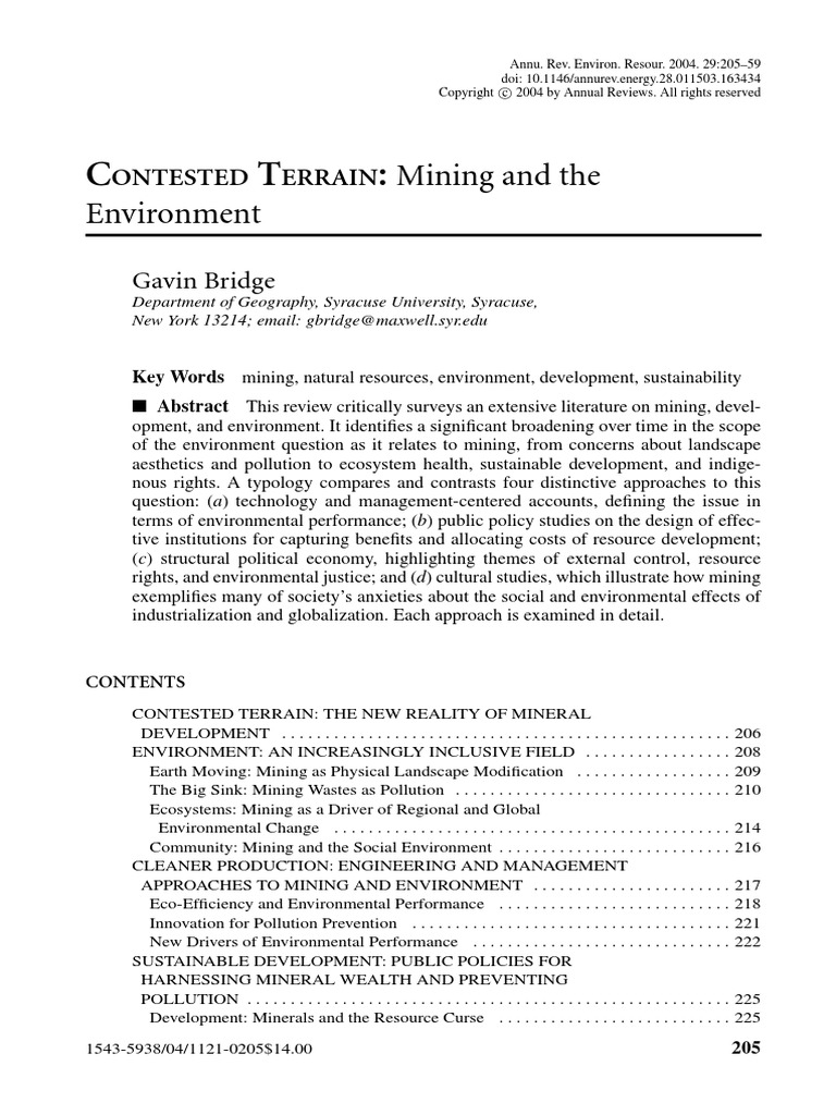CONTESTED TERRAIN - Mining and The Environment | PDF | Mining | Ecosystem
