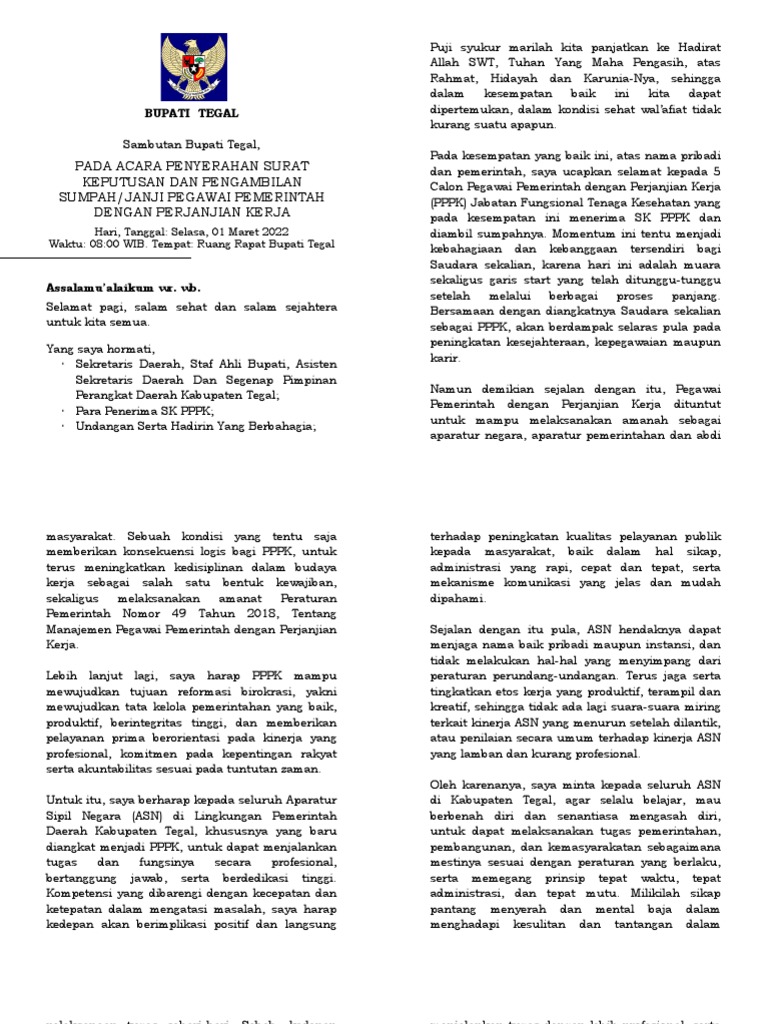 SK PPPK Paruh Waktu Diserahkan, Bupati Ingatkan Komitmen dan Tanggung Jawab