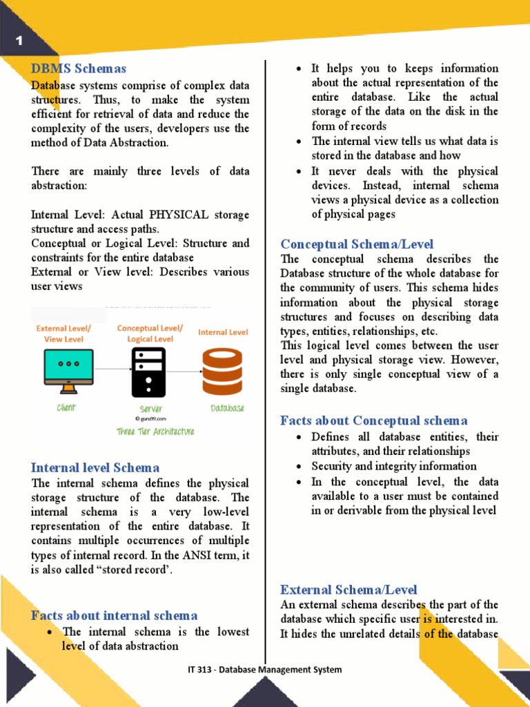 Dbms schemas it 313 database management system pdf databases