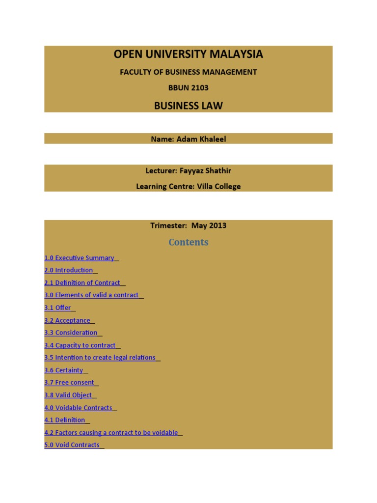 Open University Malaysia: Business Law | PDF | Misrepresentation ...