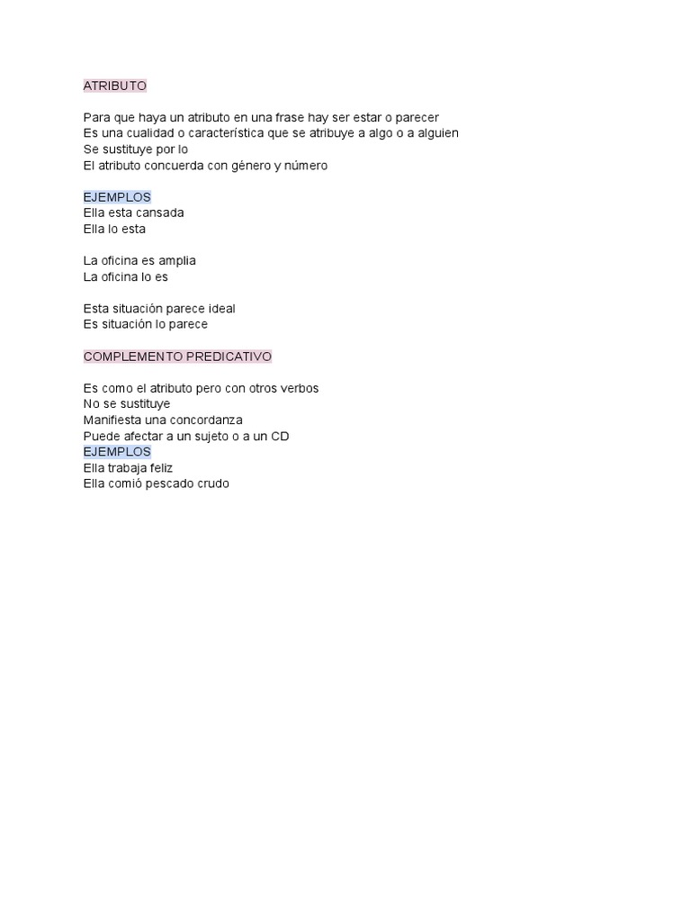Atributo y Complemento Predicativo Explicación | PDF