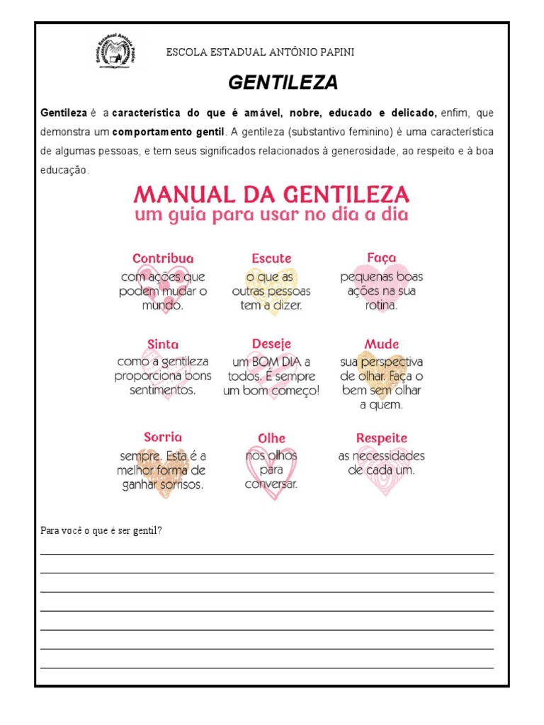 Atividade de Ensino Religioso - Gentileza | PDF