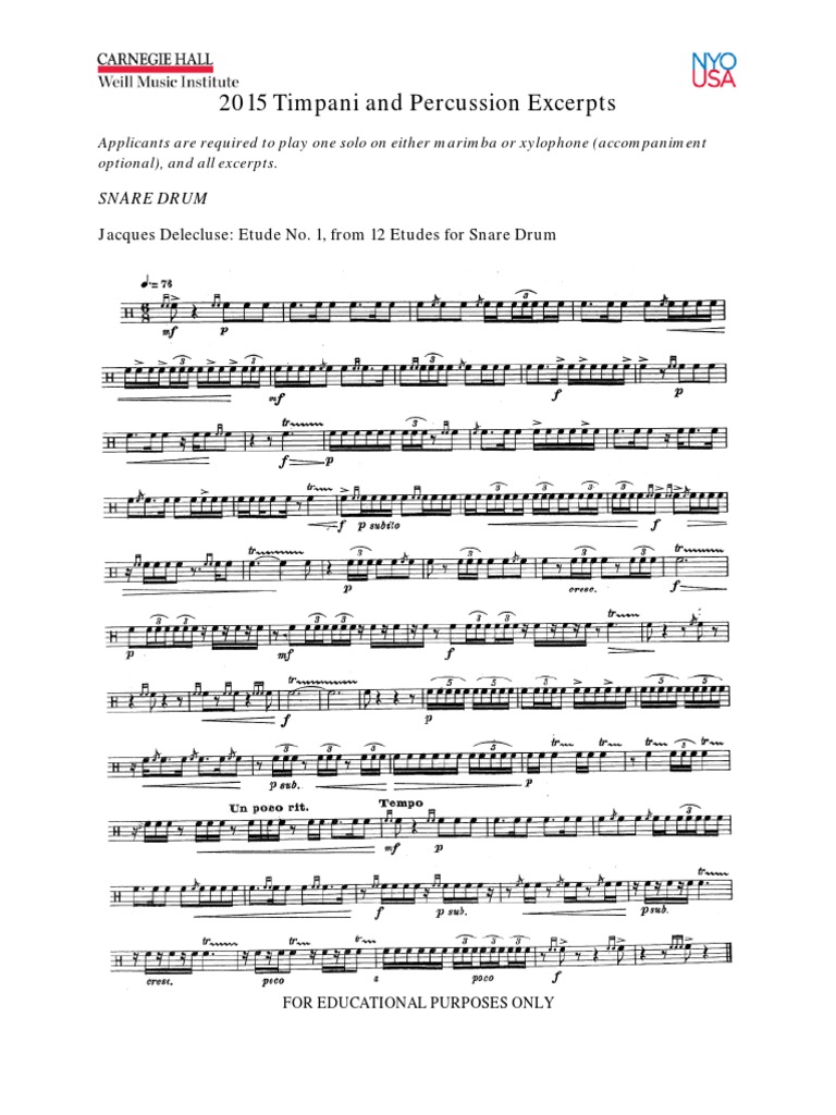 2015 Timpani and Percussion Excerpts Snare Drum PDF