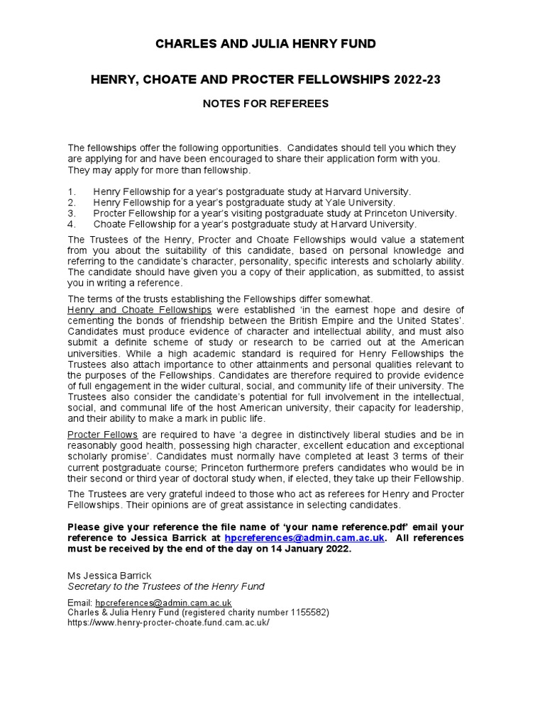 HPC Fellowships 2022-23 Referee Notes | PDF | Postgraduate Education ...