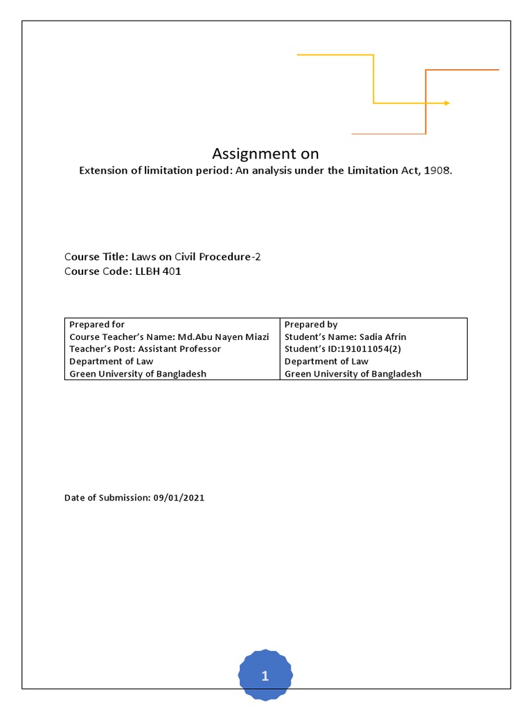Assignment On Extension of Limitation Period An Analysis Under The