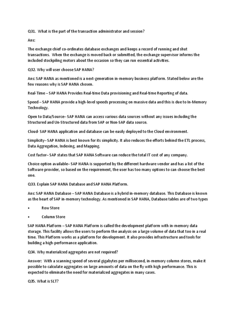 SAP HANA Top Questions-4 | PDF | Databases | Computing