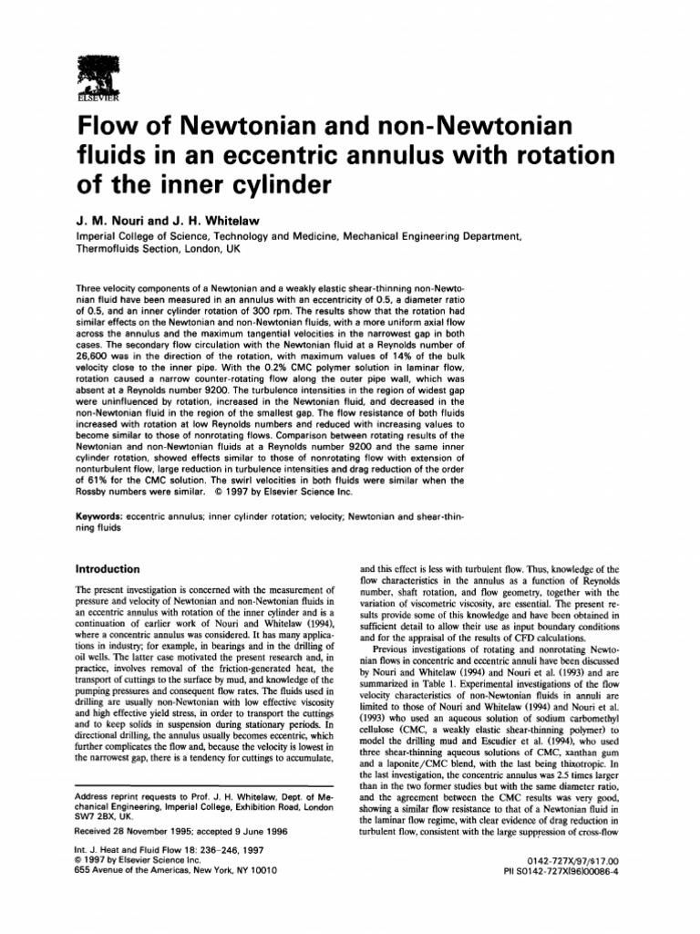 Flow of Newtonian and Non-Newtonian Fluids in An Eccentric Annulus With ...