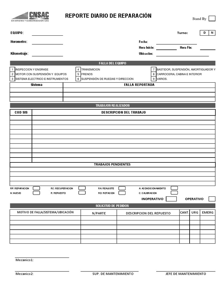 Formato Reporte Diario de Reparaciones | PDF