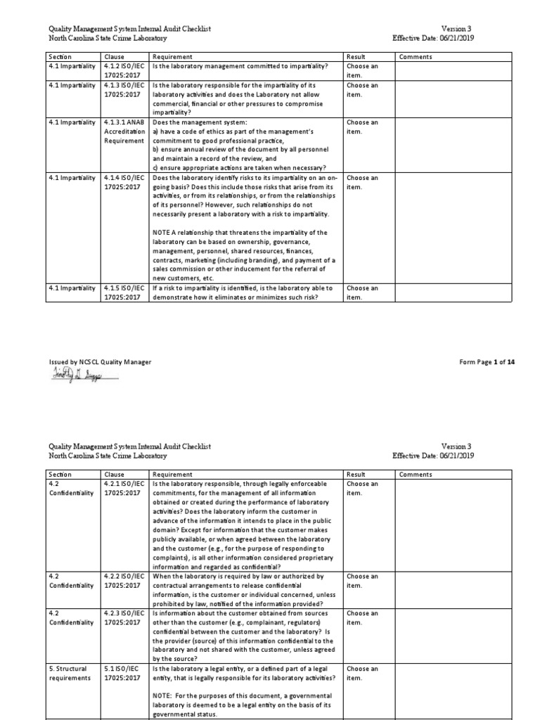 Quality Management System Audit Checklist | PDF | Audit | Calibration