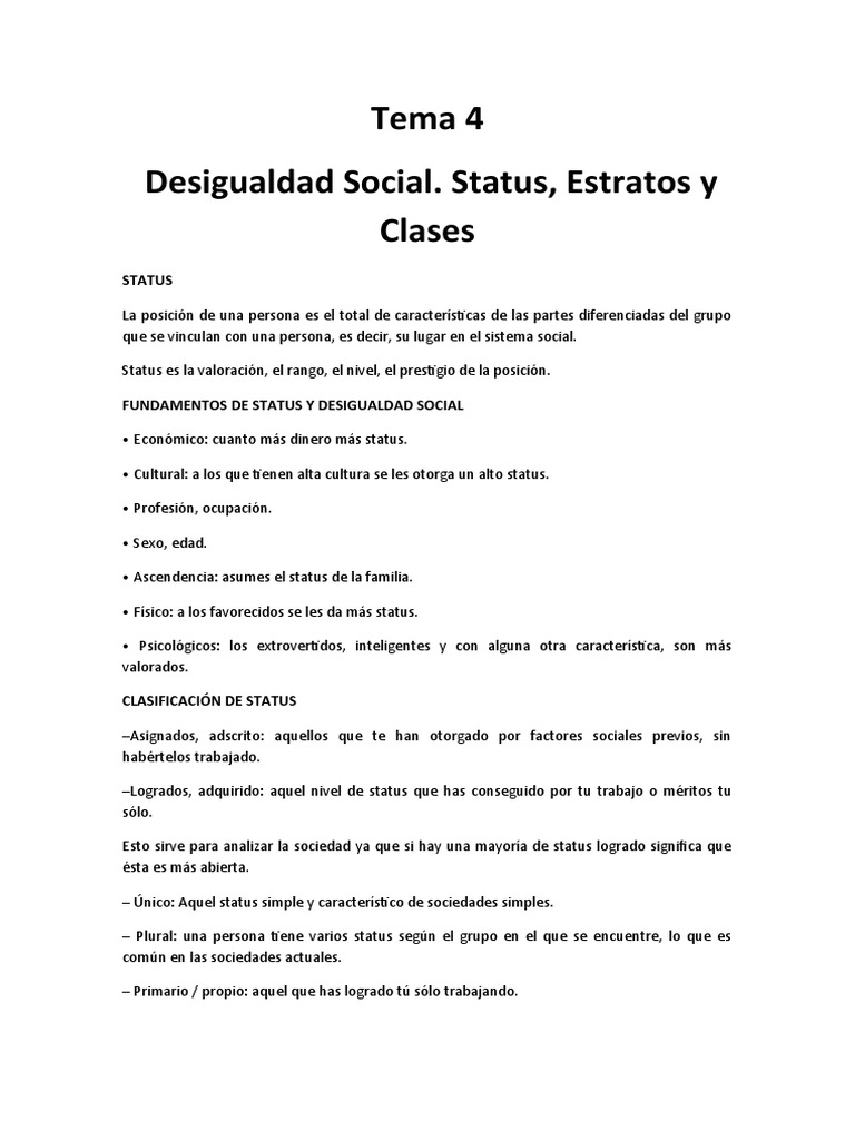 Tema 4 | PDF | Estatus social | Sociedad