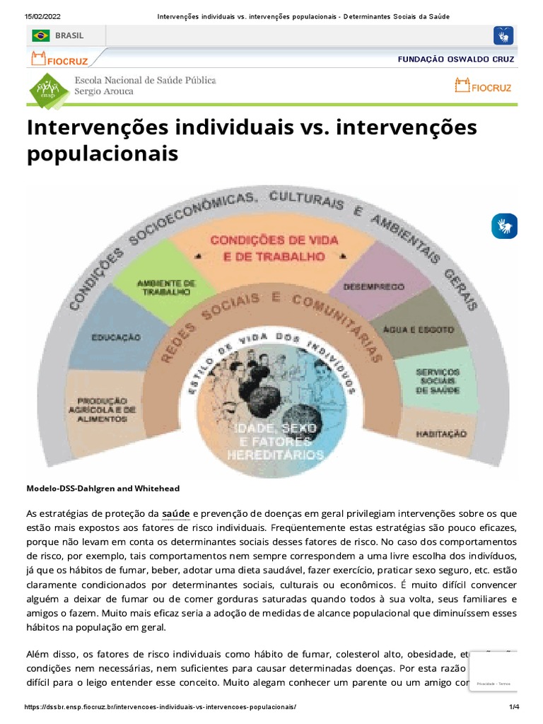 Intervenções Populacionais e DSS | PDF | Fator de risco | Sociologia