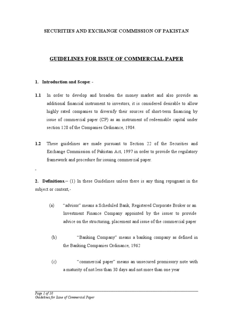 Guidelines Commercial Paper PDF Commercial Paper Credit Rating Agency