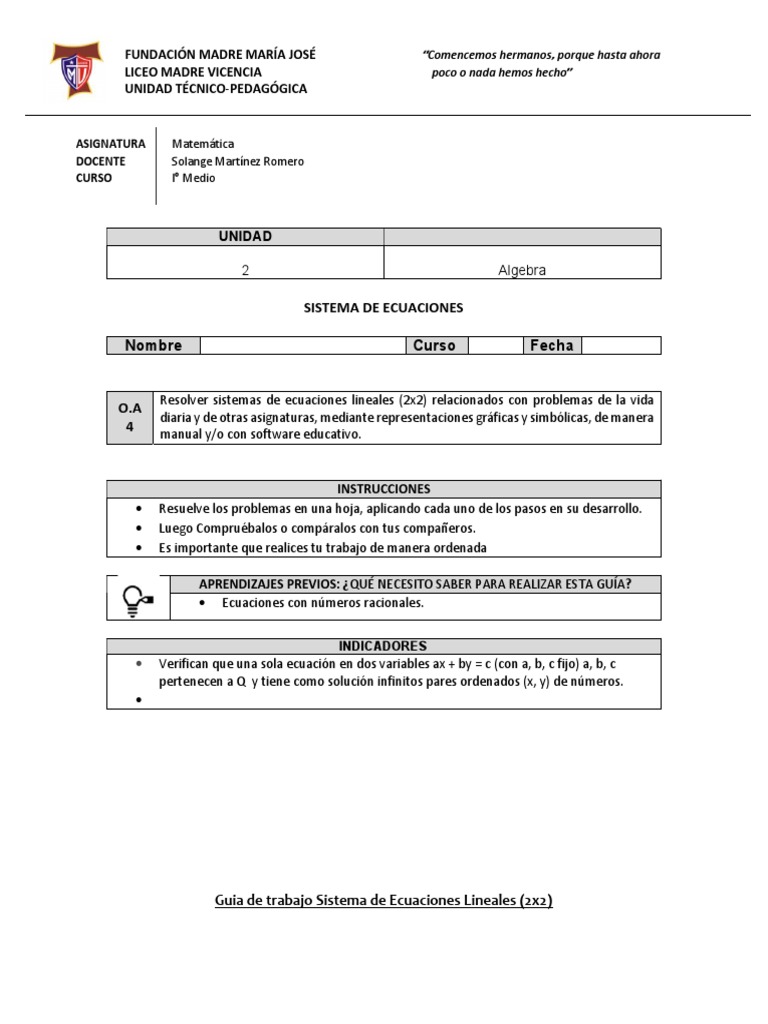 Guia Sistema de Ecuaciones Metodo Grafico | PDF
