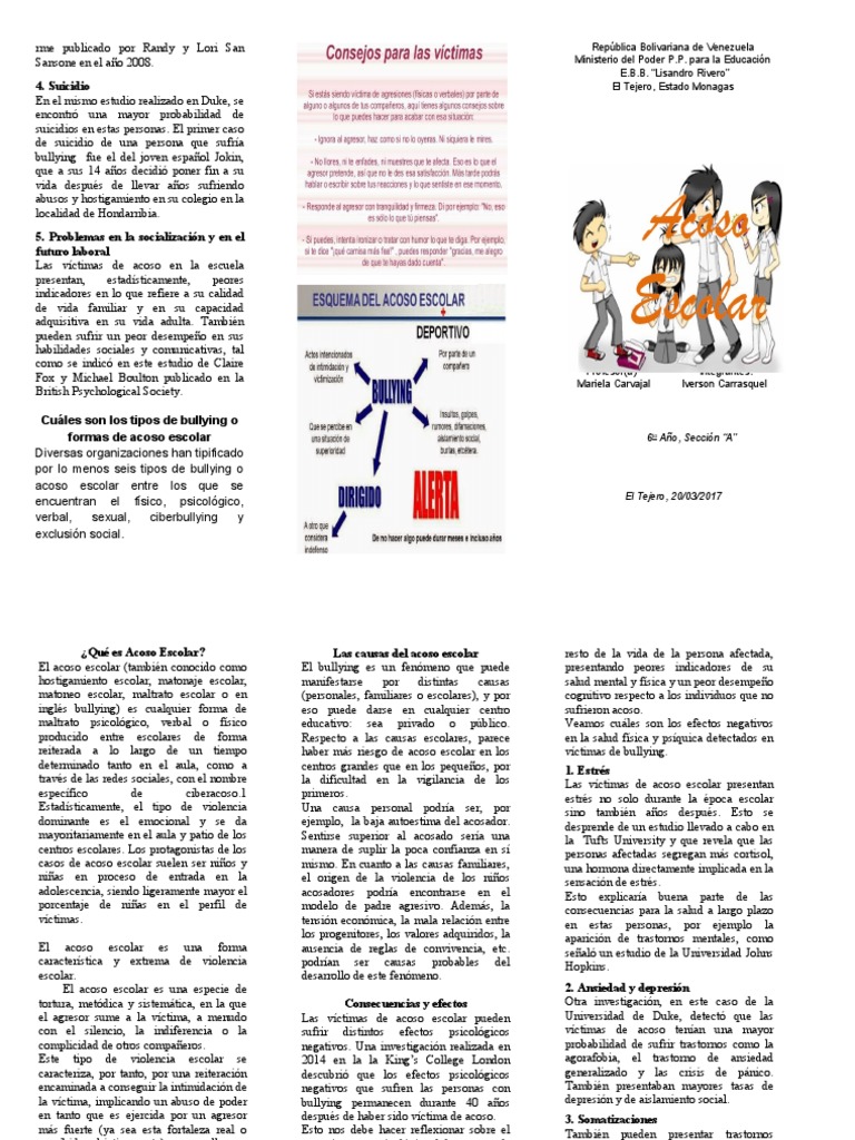 Acoso Escolar Triptico | PDF | Acoso cibernético | Sicología