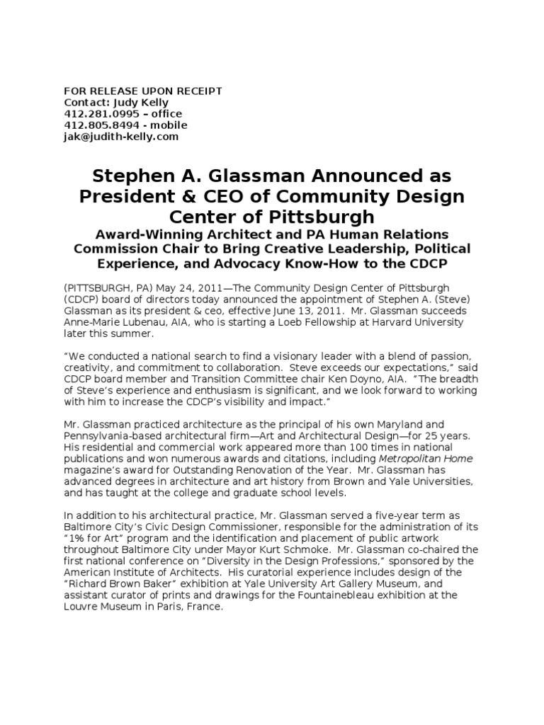 AwardWinning Architect Stephen Glassman Announced As President & CEO