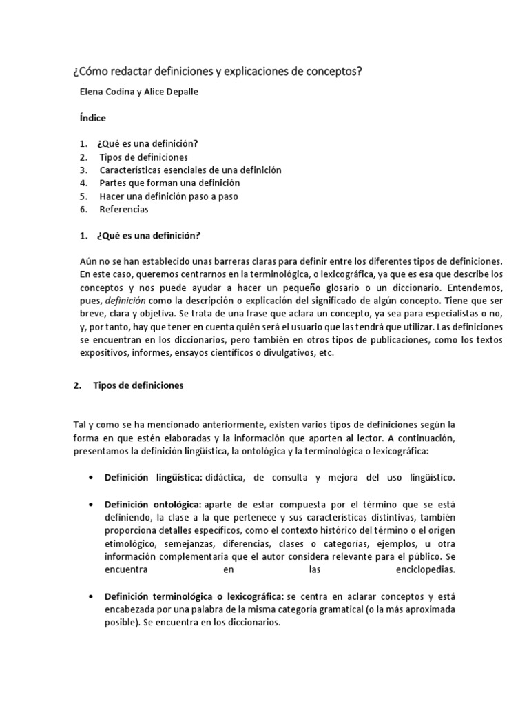 Cómo Redactar Definiciones y Explicaciones de Conceptos | PDF