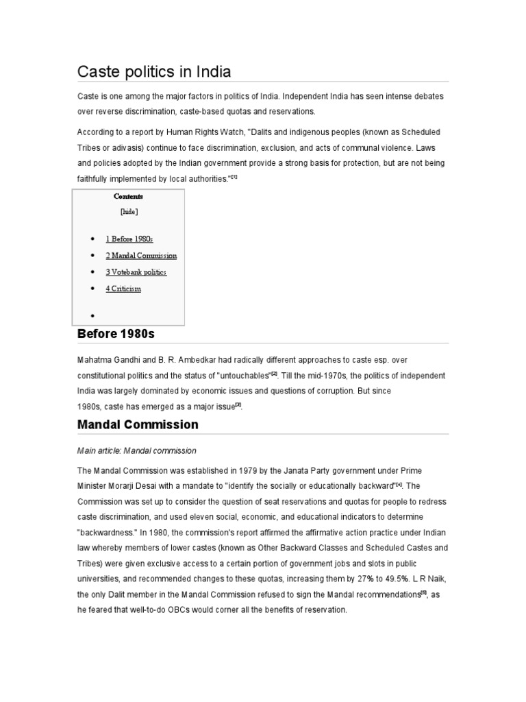 Caste Politics and the Mandal Commission | PDF | Dalit | Independent India