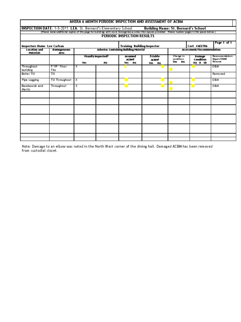 Asbestos Inspection Report for St. Bernard's School | PDF