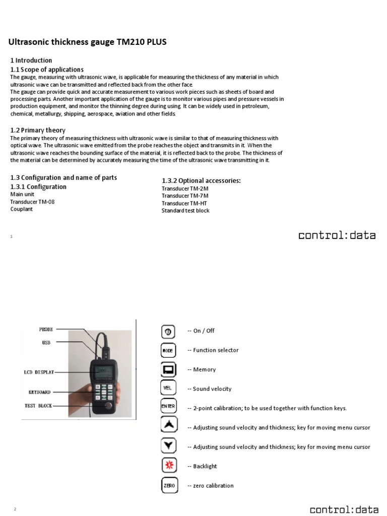 Ultrasonic Thickness Gauge TM210 PLUS 1.1 Scope of Applications PDF