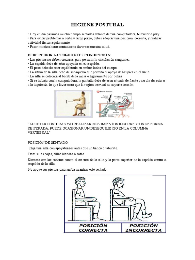 Higiene Postural | PDF | Dolor lumbar | La columna vertebral