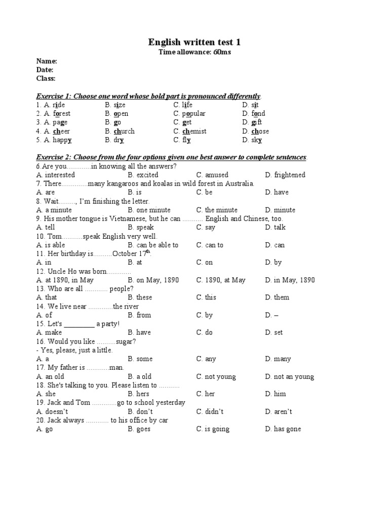 English Test on Vocabulary and Reading | PDF