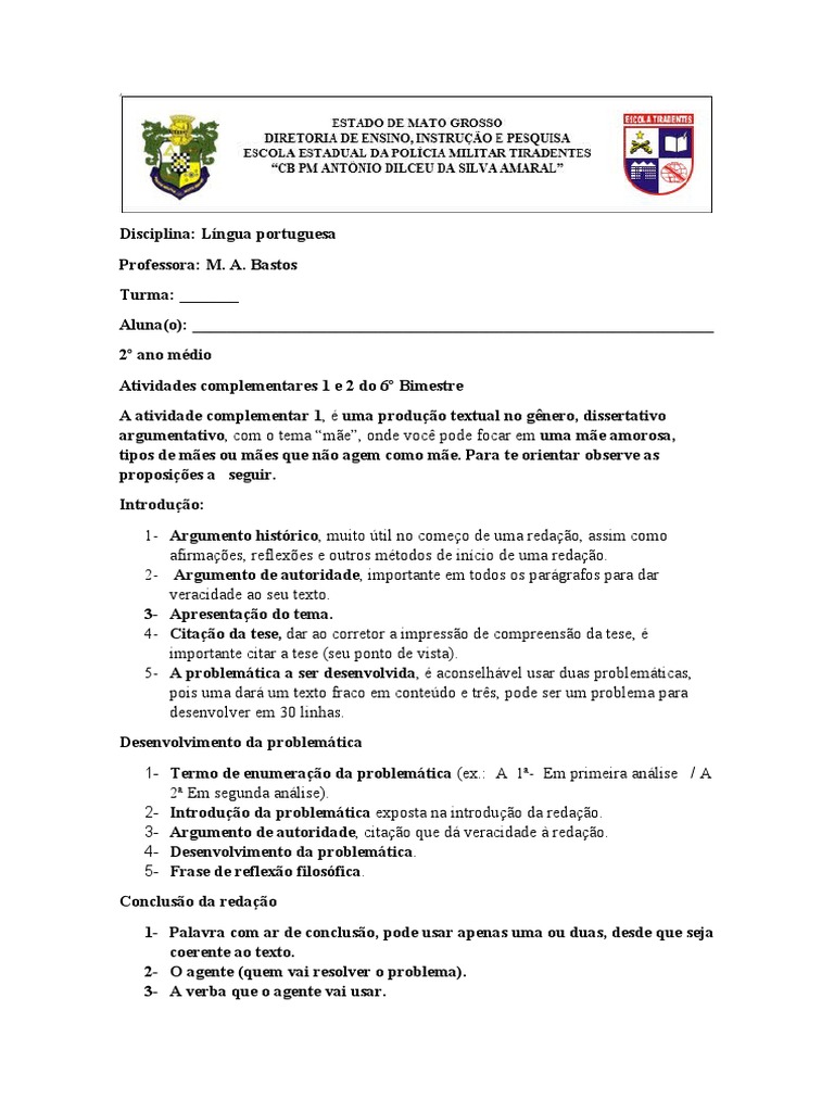 Atividades de Redação e Leitura 2º Ano Médio | PDF | Carreira e ...