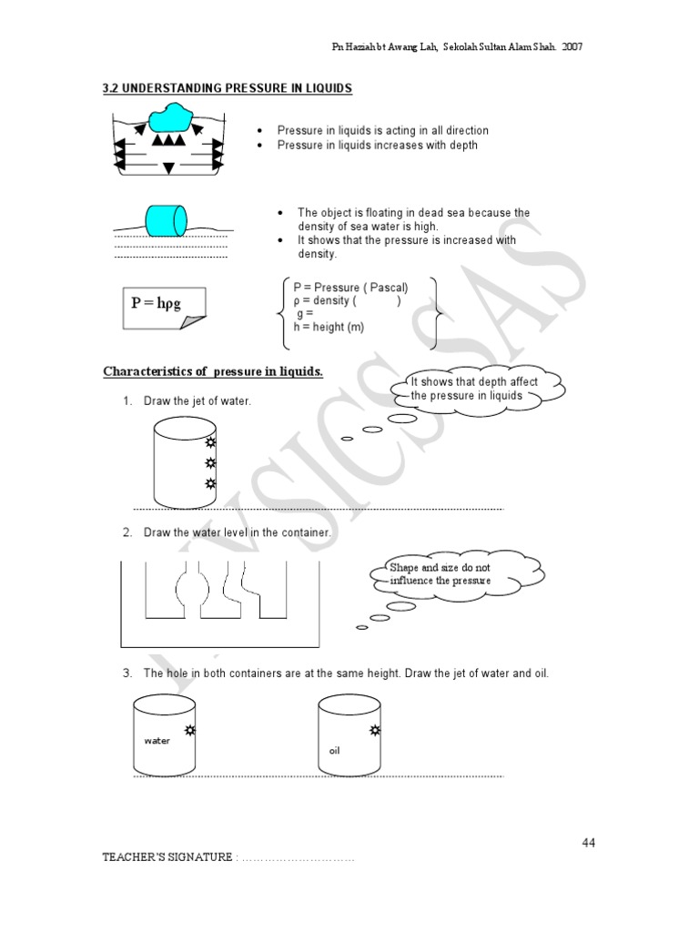 Understanding Liquid Pressure Concepts | PDF | Pressure | Density