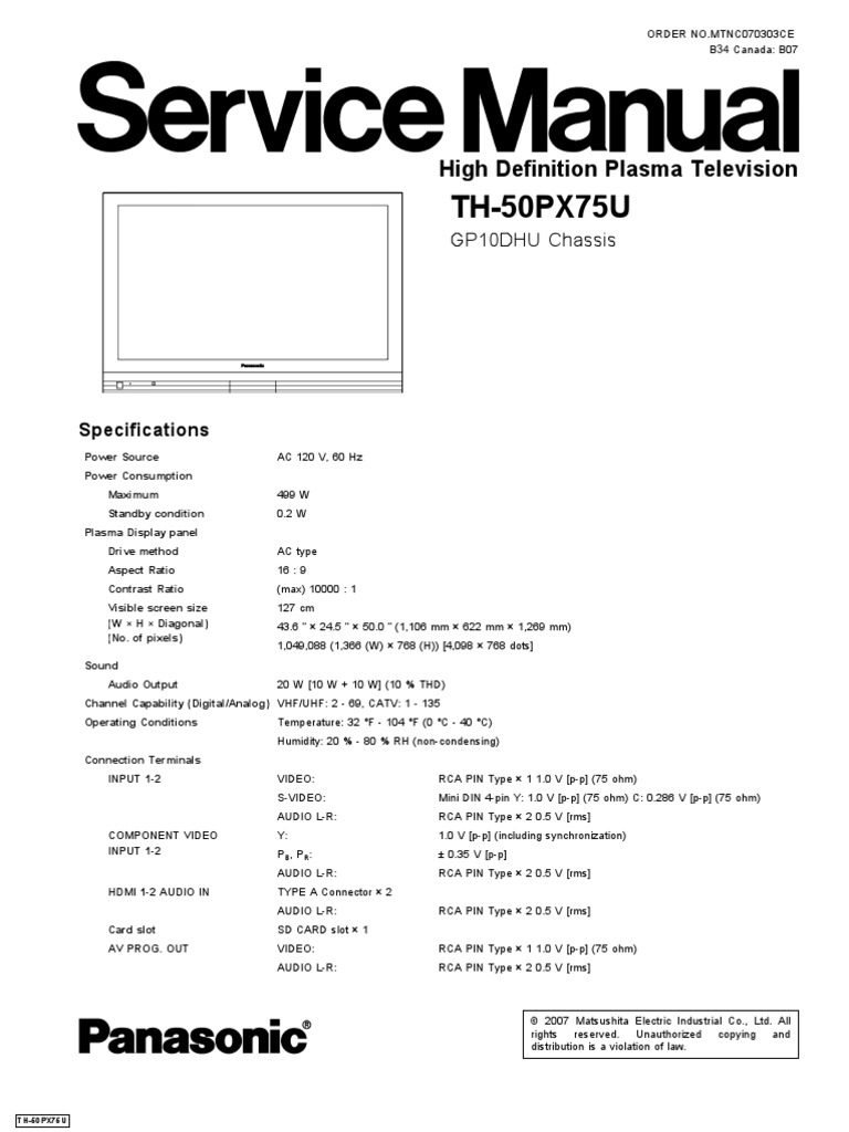 Grund rørledning forhindre TH 50PX75U Service Manual | PDF | Electrostatic Discharge | Physical  Quantities