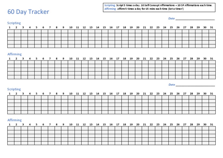 60-Day Scripting and Affirmation Tracker | PDF