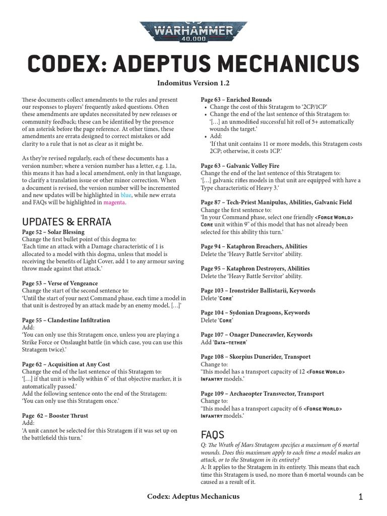 Adeptus Mechanicus Codex Updates 1.2 | PDF | Military Science | Warfare