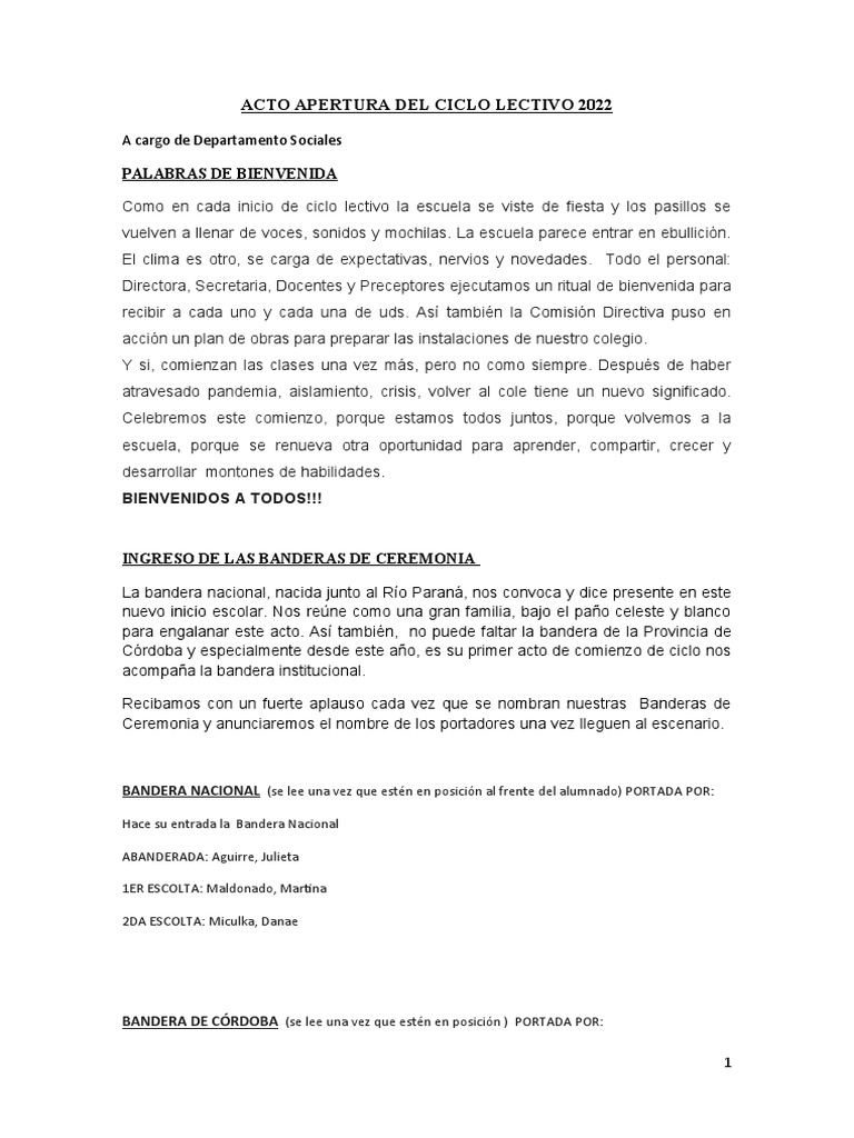 Bienvenida al Ciclo Lectivo 2022 | PDF