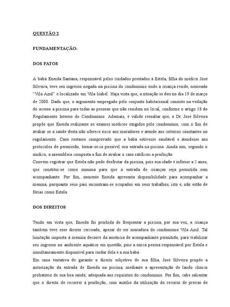 Acesso à piscina: direitos da babá e criança | PDF | Condomínio | Babá