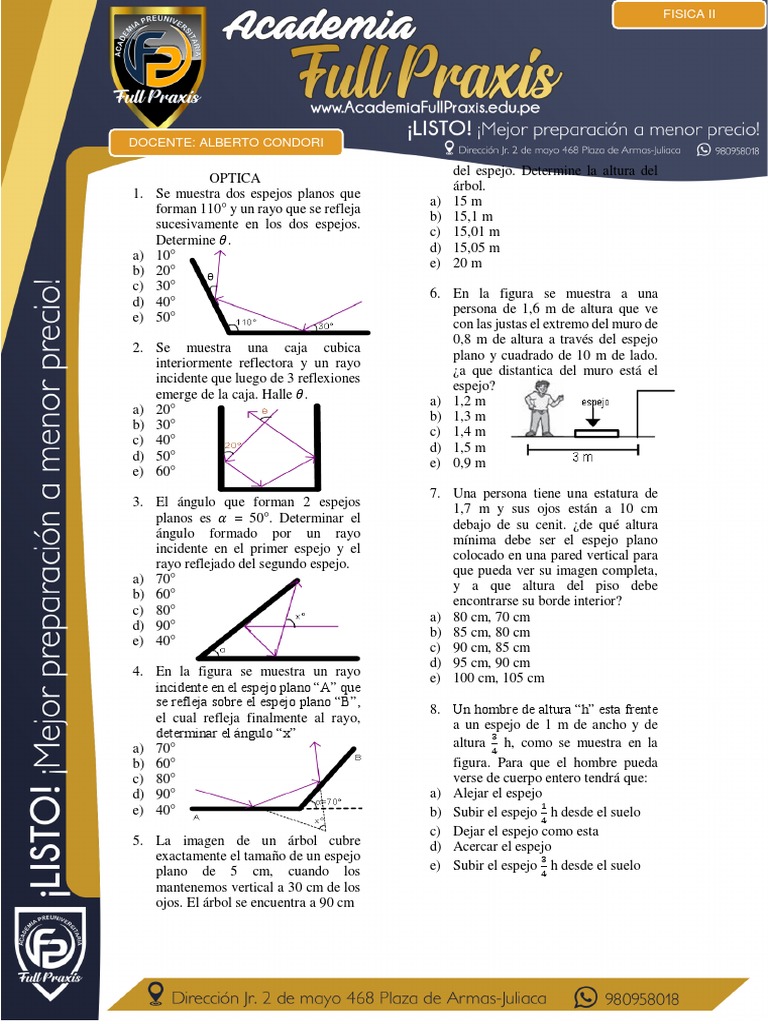 Ejercicios de Óptica y Reflexión | PDF | Refracción | Espejo