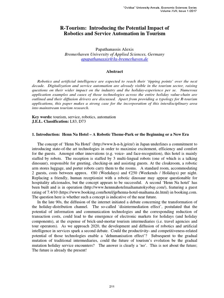 Robotics and Automation in Tourism Impact | PDF | Robotics | Robotics
