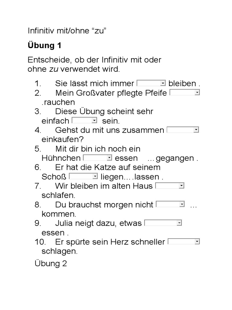 Infinitiv Mit Oder Ohne Zu: Deutsch Daf Arbeitsblätter Pdf – QCUQAP