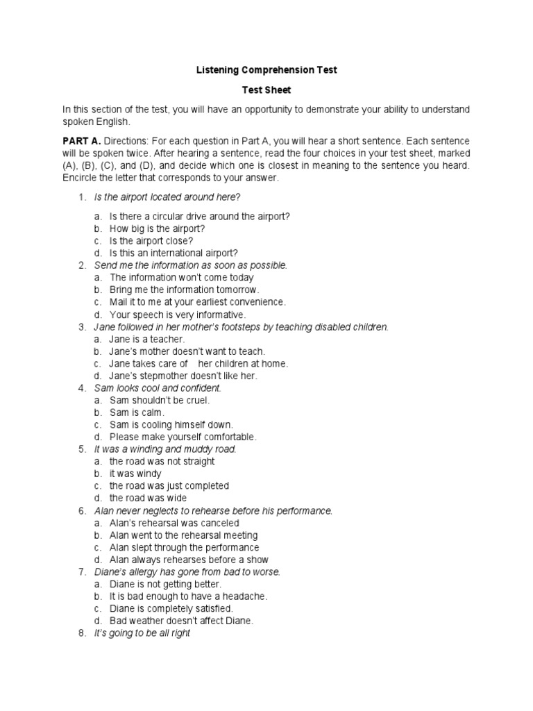 Adolescent Listening Comprehension Test | PDF | Career & Growth ...
