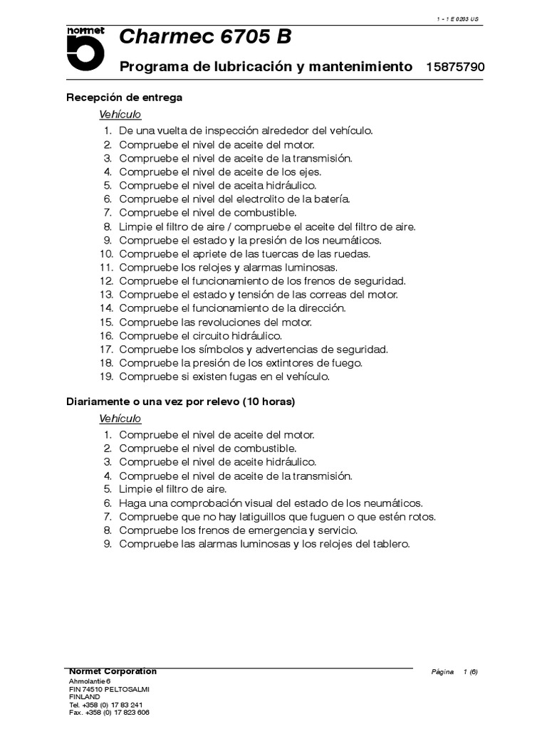 Mantenimiento y Lubricación Charmec 6705 B | PDF | Transmisión ...