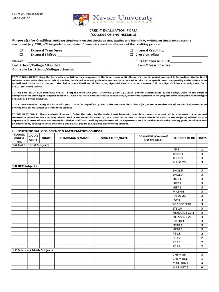 Credit evaluation form 2nd ed eff sy 2020 21 pdf educational stages