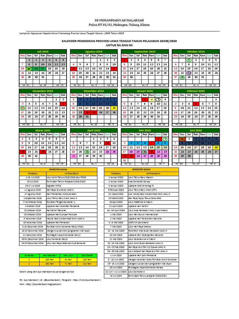 Kalender Pendidikan MI 2019/2020 | PDF