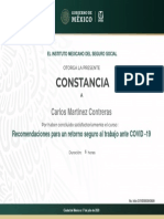 Constancia Recomendaciones para Un Retorno Seguro Al Trabajo Ante COVID - 19