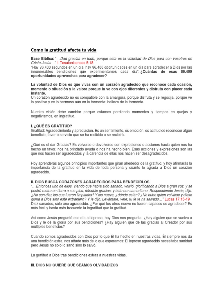 La Gratitud como Camino a la Bendición | PDF | Gratitud | Dios