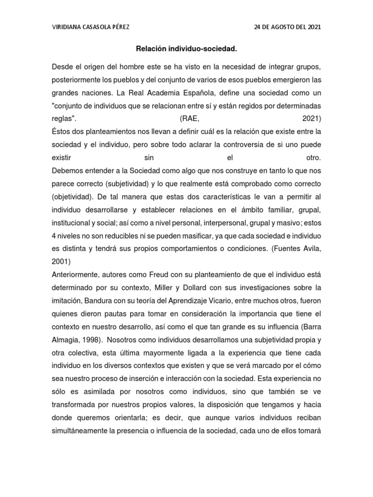 Relación entre Individuo y Sociedad | PDF | Sociedad | Subjetividad