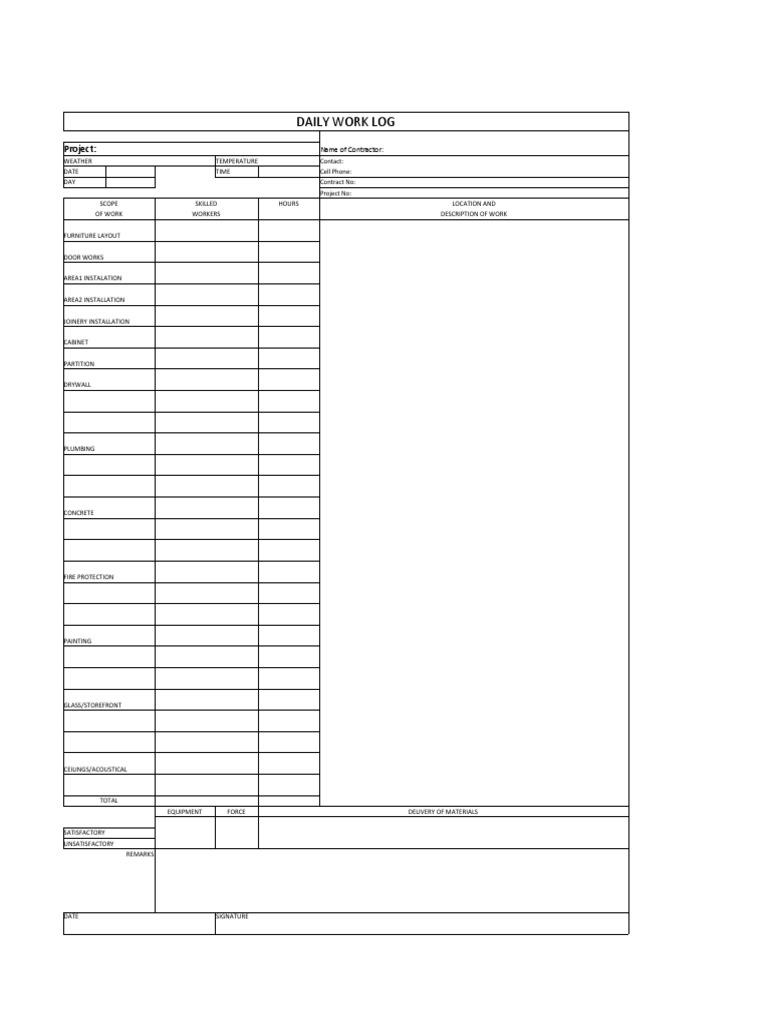 Construction Daily Work Log Template | PDF