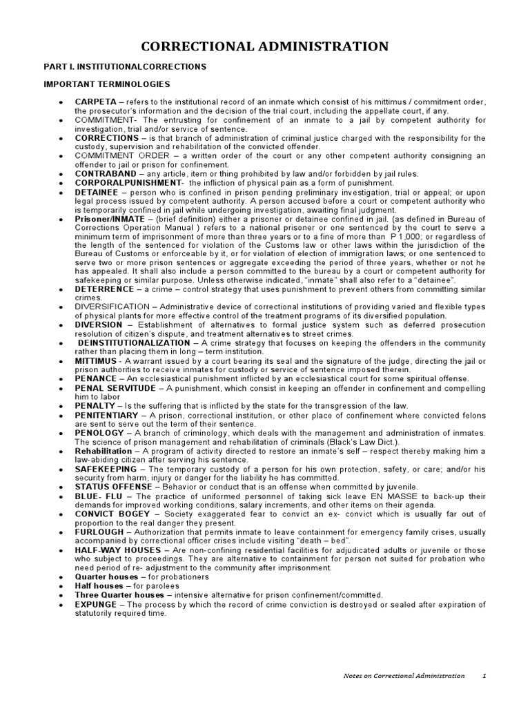 Key Terms in Correctional Administration | PDF | Pardon | Parole