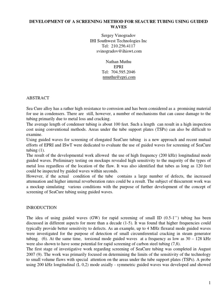 Development of A Screening Method For Seachure Tubing Using Guided ...