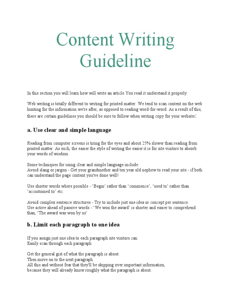Web Content Writing Guidelines | PDF | Paragraph | World Wide Web