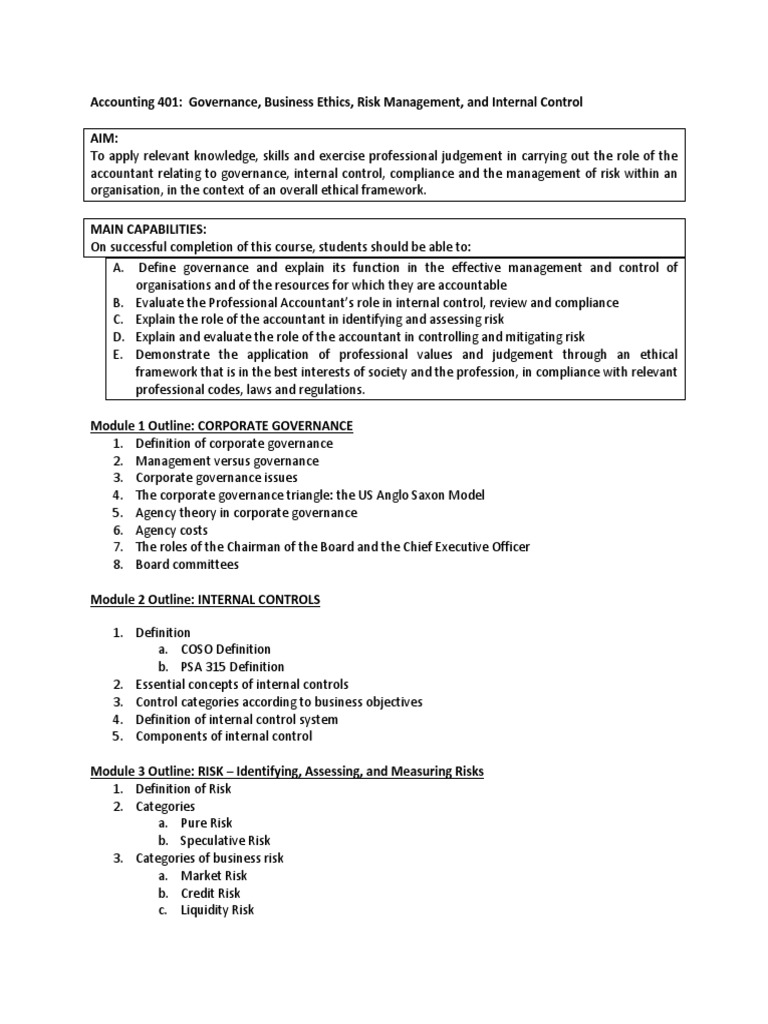 A401 Overview | PDF | Internal Control | Risk