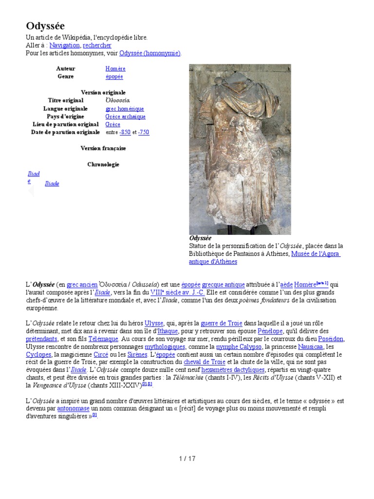 Résumé L'odyssée D'homère Chapitre Par Chapitre 6ème